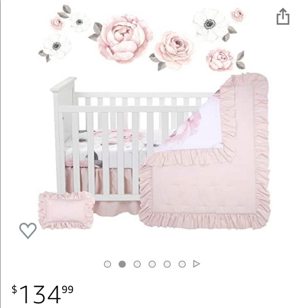 Lambs & Ivy Floral Garden Watercolor/Pink Linen 5-Piece Baby Crib Bedding Set